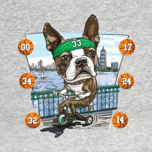 Boston Terrier Dog with Green Basketball Headband T-Shirt